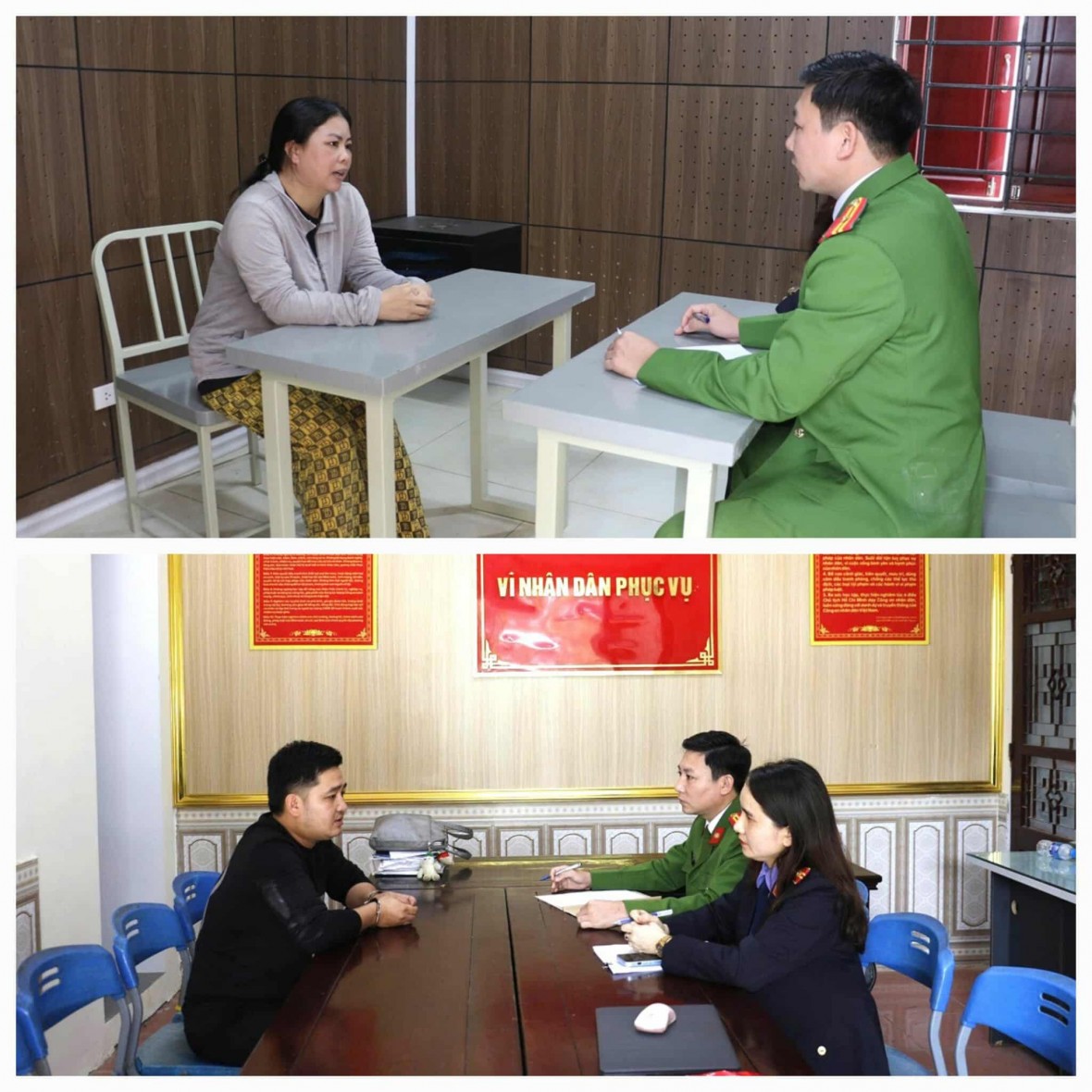 Hai đối tượng cầm đầu tại cơ quan CSĐT - Ảnh Công an Nghệ An. Hai đối tượng cầm đầu tại cơ quan CSĐT - Ảnh Công an Nghệ An.