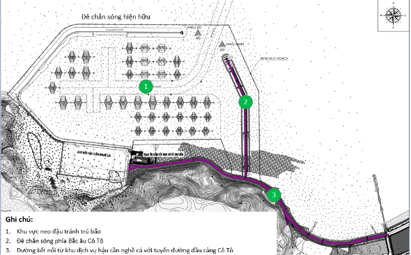 Bản đồ quy hoạch Dự án Khu neo đậu tránh trú bão cho tàu cá đảo Cô Tô. Bản đồ quy hoạch Dự án Khu neo đậu tránh trú bão cho tàu cá đảo Cô Tô.