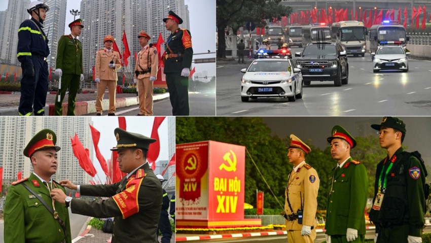 Hình ảnh ấn tượng của Công an Thủ đô trong ngày đầu tiên của Đại hội Đảng toàn quốc lần thứ XIV