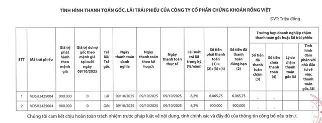 Chứng khoán Rồng Việt (VDS) tất toán lô trái phiếu 900 tỷ đồng đúng hạn - Ảnh 1