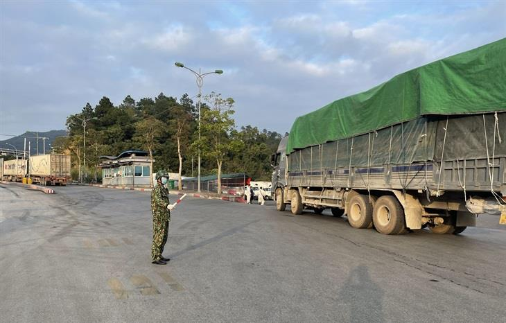 Từ đầu tháng 5 đến nay, trung bình mỗi ngày có 34 xe hàng xuất khẩu qua cửa khẩu quốc tế Hữu Nghị (Lạng Sơn). Ảnh: Vy Thượng