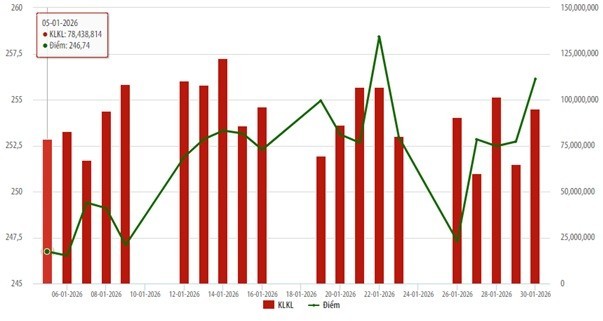 Thị trường cổ phiếu niêm yết trên HNX tháng 1/2026: Thanh khoản tăng 31,41% Thị trường cổ phiếu niêm yết trên HNX tháng 1/2026: Thanh khoản tăng 31,41%