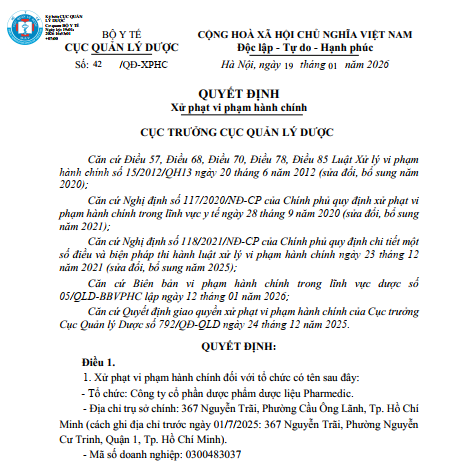 Xử phạt Pharmedic 70 triệu đồng và buộc tiêu hủy lô thuốc Diclofen vi phạm chất lượng