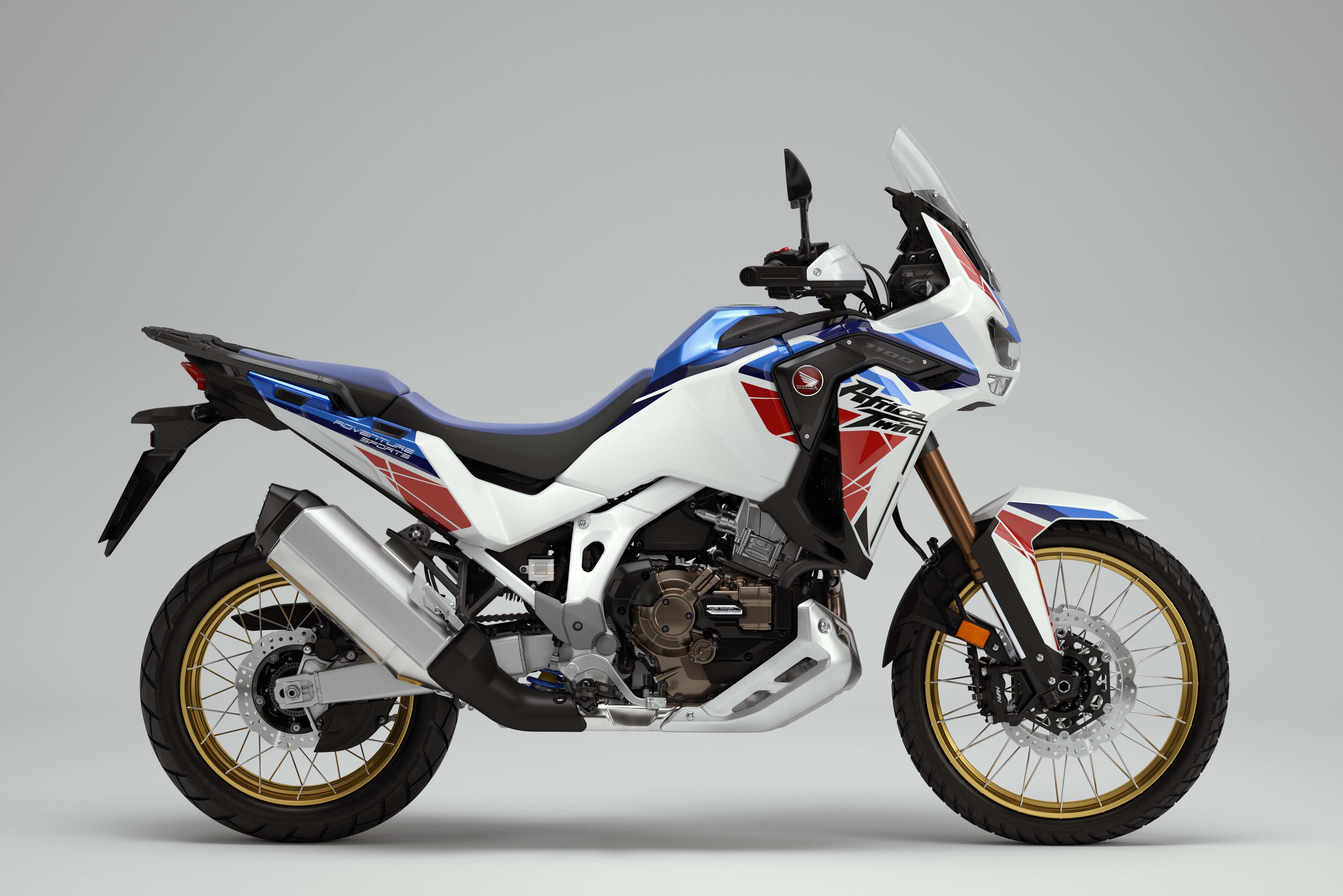 Honda Africa Twin 2023 Phiên bản Thể thao đường trường màu trắng xanh đen.