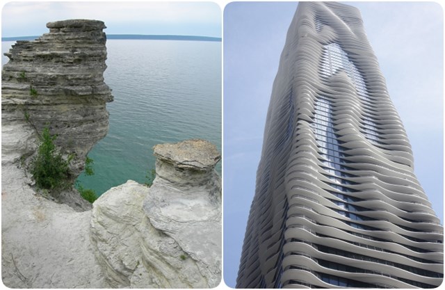 Nằm ở ngoại &ocirc; Chicago, bang Illinois, t&ograve;a cao ốc Aqua Tower cao 250m n&agrave;y m&ocirc; phỏng h&igrave;nh ảnh một mỏm đ&aacute; tại hồ nước ngọt Great Lake, gi&aacute;p bi&ecirc;n giới với Canada.
