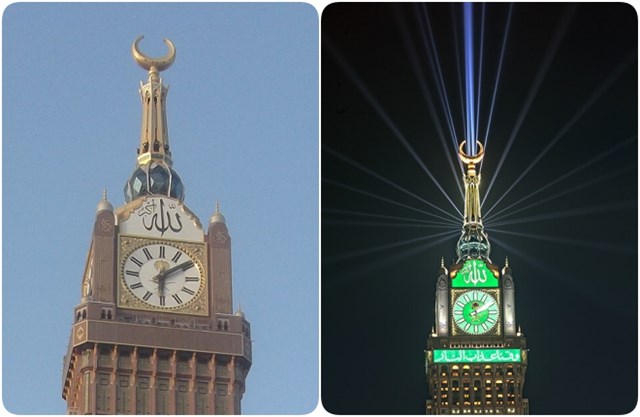 Đỉnh cao của cấu tr&uacute;c khổng lồ n&agrave;y l&agrave; biểu tượng trăng lưỡi liềm được trang bị 26 đ&egrave;n rọi c&oacute; khả năng chiếu &aacute;nh s&aacute;ng l&ecirc;n bầu trời ở khoảng c&aacute;ch 10km. Trong những dịp đặc biệt, c&aacute;c dải đ&egrave;n rọi thẳng đứng khiến to&agrave; th&aacute;p lấp l&aacute;nh giữa bầu trời đ&ecirc;m Makkan.&nbsp;&nbsp;