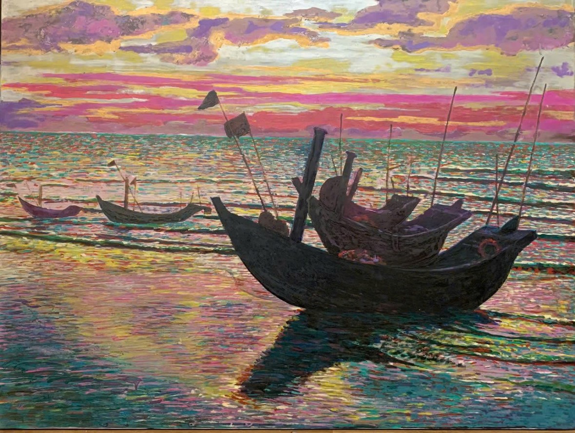  2.	Đỗ Huy Thanh - Bình minh Hải Hậu – Sơn mài, 2022