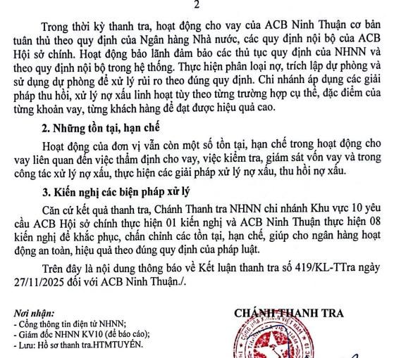 Lộ diện loạt hạn chế trong thẩm định cho vay và xử lý nợ tại ACB Ninh Thuận, Thanh tra NHNN yêu cầu chấn chỉnh - Ảnh 2
