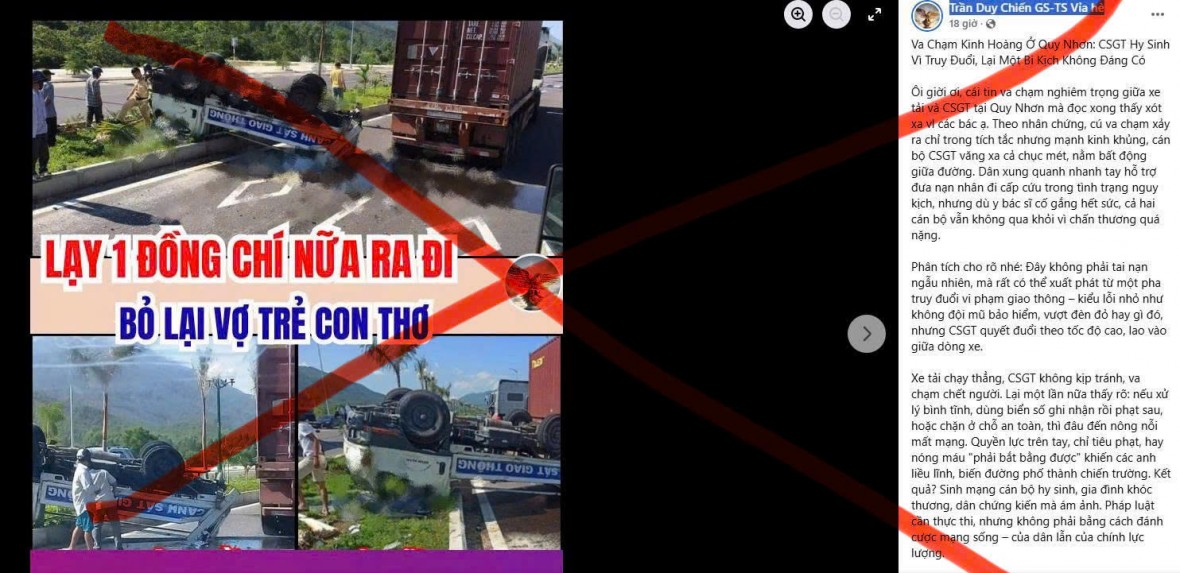 Tài khoản mạng xã hội Facebook “Trần Duy Chiến GS-TS Vỉa hè” đăng tải thông tin bịa đặt. Ảnh: Công an tỉnh Gia Lai