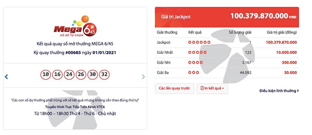 D&atilde;y&nbsp;số may mắn&nbsp;10-16-24-26-30-32 trị gi&aacute; 100 tỷ đồng đ&atilde; t&igrave;m ra chủ nh&acirc;n.