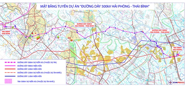 Mặt bằng tuyến dự &aacute;n đường d&acirc;y 500kV Hải Ph&ograve;ng - Th&aacute;i B&igrave;nh-Ảnh:EVNNPT