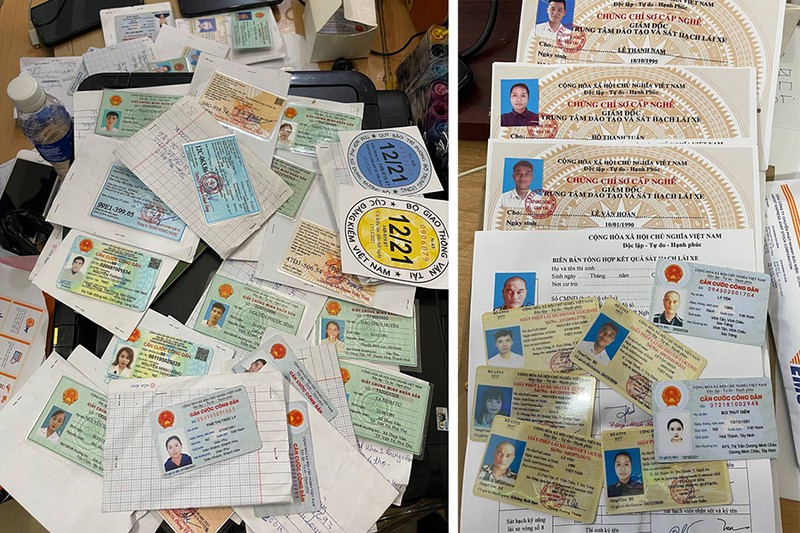 Bắt đối tượng tổ chức sản xuất giấy đi đường, giấy tờ giả các loại -0