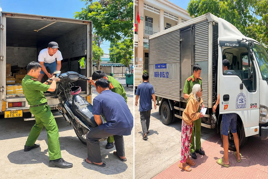Công an phường Phước Hội hỗ trợ vận chuyển phương tiện và người dân trở về nhà an toàn