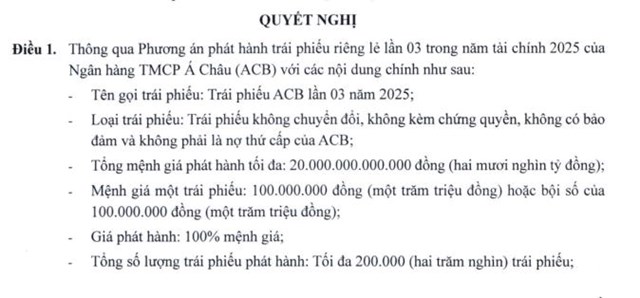 Vừa tất toán 2.000 tỷ đồng trái phiếu trước hạn, Ngân hàng Á Châu (ACB) lại dự kiến phát hành 20.000 tỷ đồng trái phiếu '4 không' - Ảnh 1