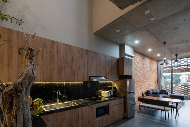 Nhà được bao phủ bởi nhiều lớp gạch thô và cây xanh - Ảnh 5