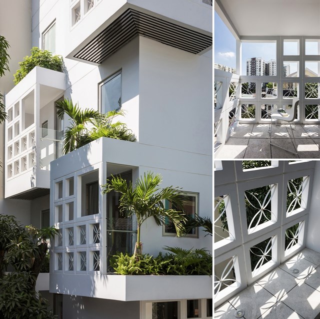 Thiết kế n&agrave;y vừa tạo ấn tượng cho ng&ocirc;i nh&agrave;, lại l&agrave; tấm chắn nắng, cho ph&eacute;p luồng kh&ocirc;ng kh&iacute; lưu th&ocirc;ng.