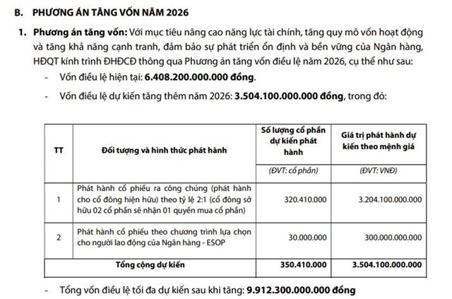 BVBank (BVB) trình cổ đông hai phương án tăng vốn, dự kiến nâng vốn điều lệ lên hơn 9.900 tỷ đồng - Ảnh 1