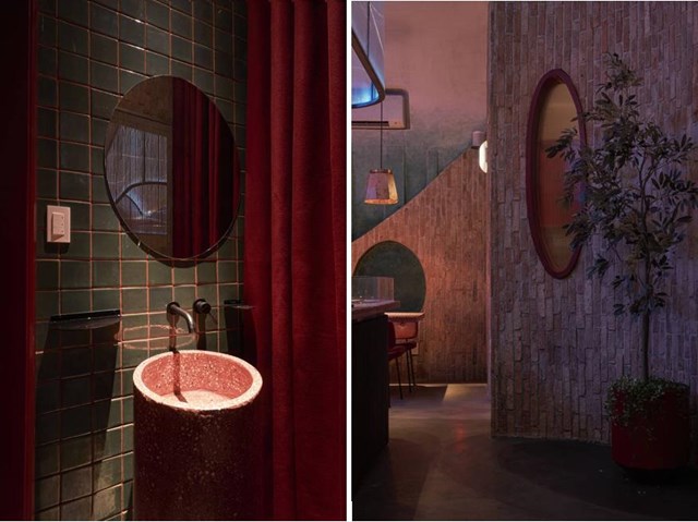 Quán cà phê màu đỏ hoài cổ với mặt tiền như những ô cửa sổ toa tàu - Ảnh 1