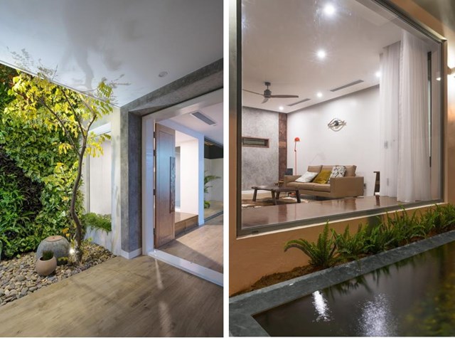 Một phần của m&aacute;i nh&agrave; để xe ban đầu đ&atilde; được lấy đi để tạo ra một khu vườn thẳng đứng dọc theo bức tường v&agrave; một khu vườn kh&ocirc; nhỏ tr&ecirc;n mặt s&agrave;n. &nbsp;