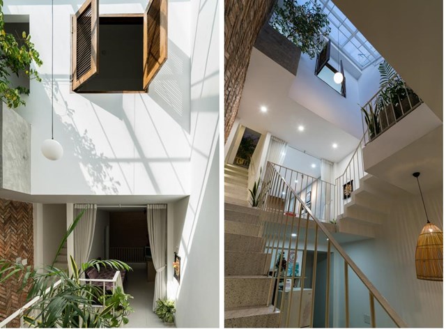 Cầu thang l&agrave; điểm kết nối của c&aacute;c kh&ocirc;ng gian kh&aacute;c nhau. Đội ngũ thiết kế lu&ocirc;n cố gắng thiết kế theo chủ nghĩa tối giản, đồng thời t&igrave;m kiếm những vị tr&iacute; cho &aacute;nh s&aacute;ng v&agrave; kh&ocirc;ng gian xanh để tạo kh&ocirc;ng kh&iacute; thoải m&aacute;i cho c&aacute;c hoạt động gia đ&igrave;nh. &nbsp;