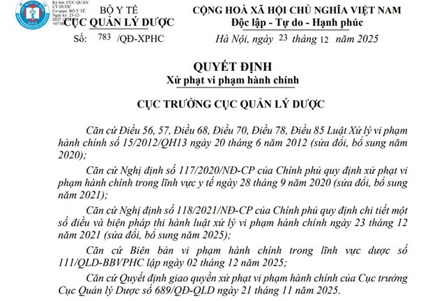 Cục Quản l&yacute; Dược ban h&agrave;nh quyết định xử phạt Dược phẩm Đạt Vi Ph&uacute;.