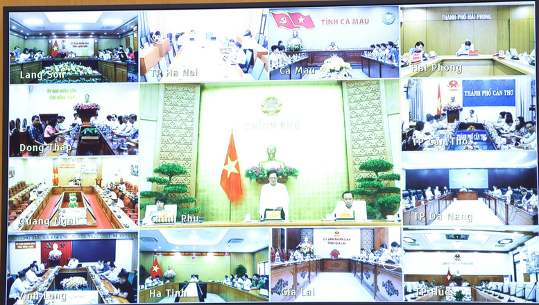 Hội nghị được kết nối trực tuyến đến đầu cầu UBND các tỉnh, thành phố - Ảnh: chinhphu.vn/Gia Huy