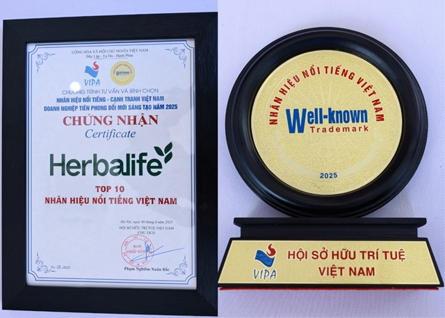 Herbalife Việt Nam đạt Chứng nhận Top 10 Nhãn Hiệu Nổi Tiếng Việt Nam & Doanh Nghiệp Tiên Phong Đổi Mới Sáng Tạo năm 2025 - Ảnh 1 Herbalife Việt Nam đạt Chứng nhận Top 10 Nhãn Hiệu Nổi Tiếng Việt Nam & Doanh Nghiệp Tiên Phong Đổi Mới Sáng Tạo năm 2025 - Ảnh 1