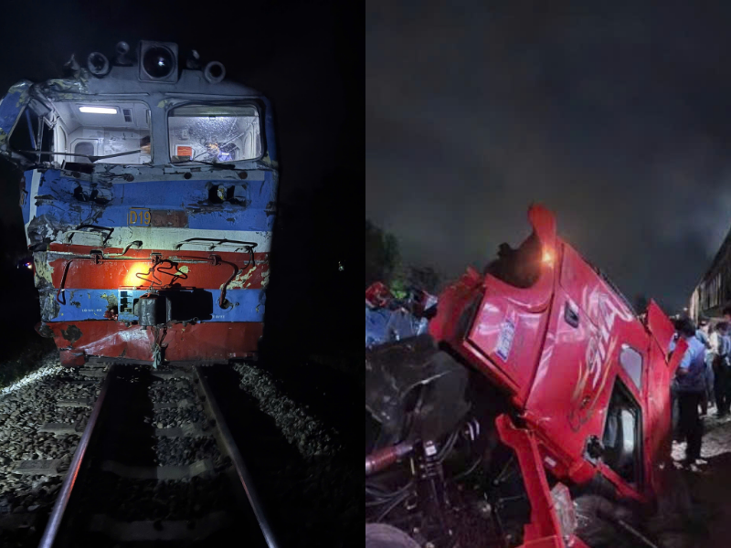 Hai phương tiện bị hư hỏng nặng sau cú va chạm mạnh - Ảnh Công an Quảng Ngãi.