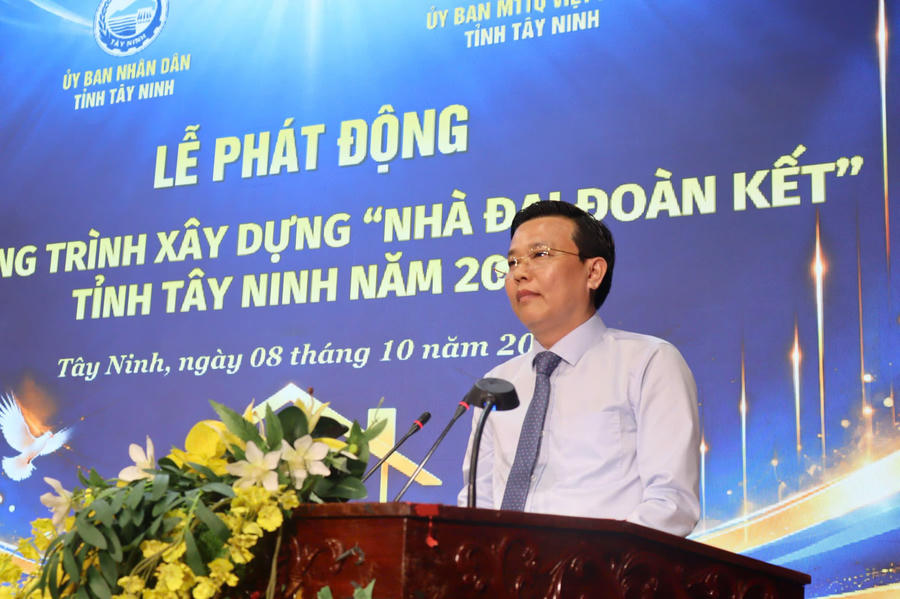 Phó Bí thư Tỉnh ủy, Chủ tịch Ủy ban MTTQ Việt Nam tỉnh Nguyễn Thanh Hải phát biểu (ảnh: Khoa Vũ)