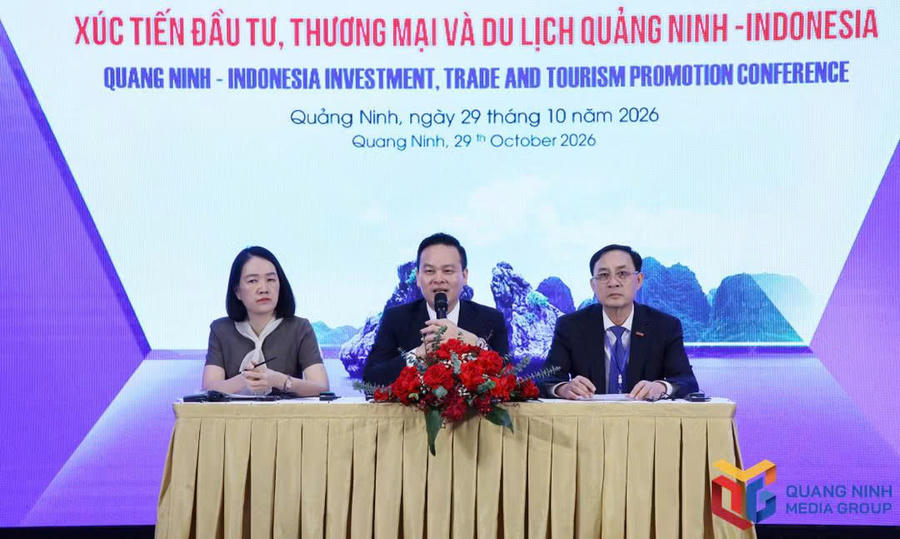 Lãnh đạo sở, ngành của thành phố trao đổi với doanh nghiệp, nhà đầu tư Indonesia.Ảnh: Báo Quảng Ninh