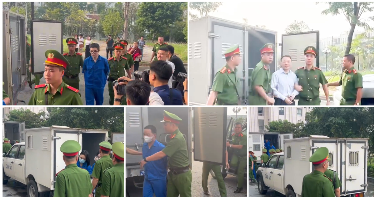 Hình ảnh Phó Đức Nam (tức Mr Pips) và Nguyễn Hòa Bình (tức Shark Bình) được dẫn giải đến tòa