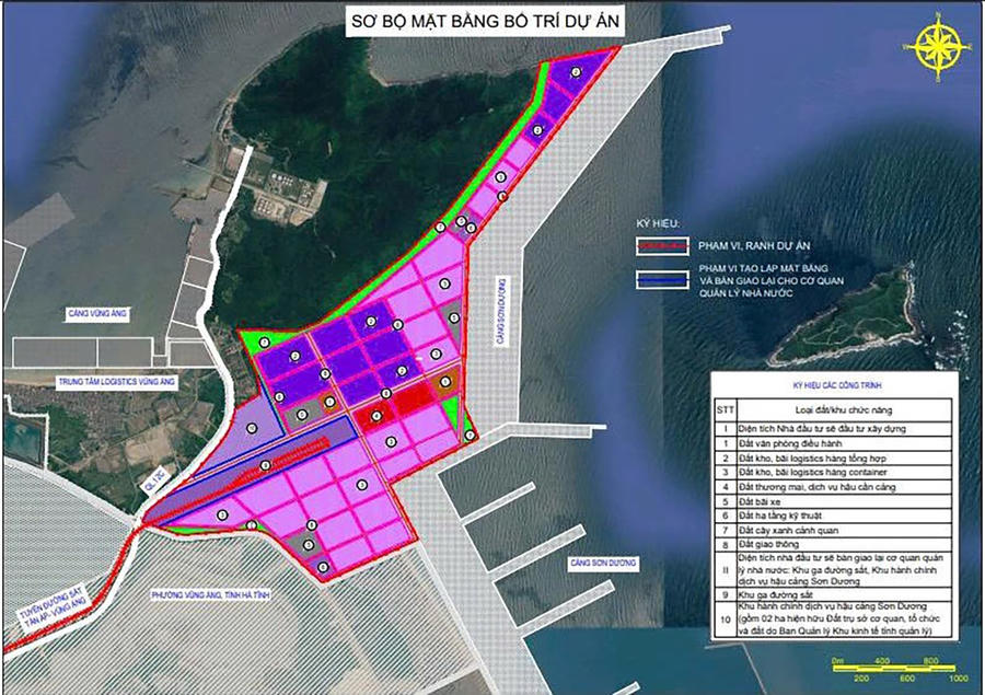 Sơ bộ mặt bằng bố trí Dự án Trung tâm Logistics và Dịch vụ hậu cảng Sơn Dương. Ảnh: Ban Quản lý KKT tỉnh Hà Tĩnh.