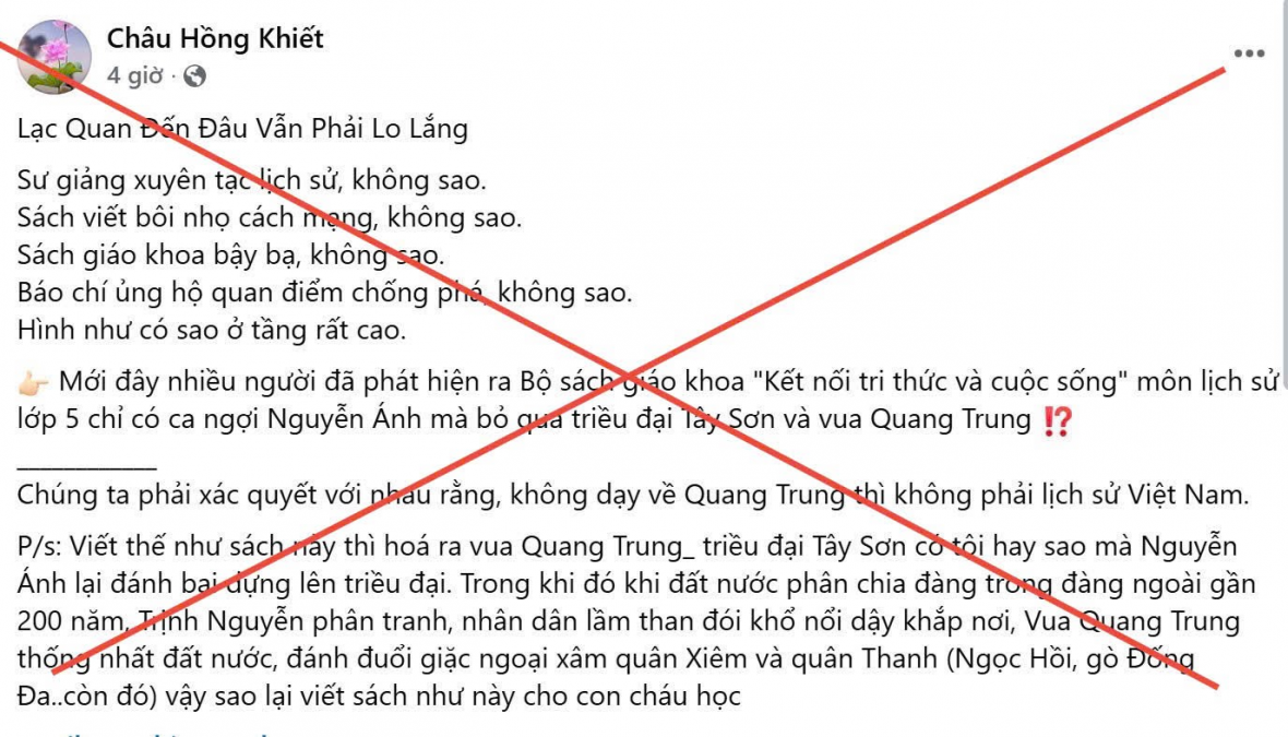 Cảnh báo thông tin, bình luận thất thiệt, xuyên tạc nội dung lịch sử trong sách giáo khoa