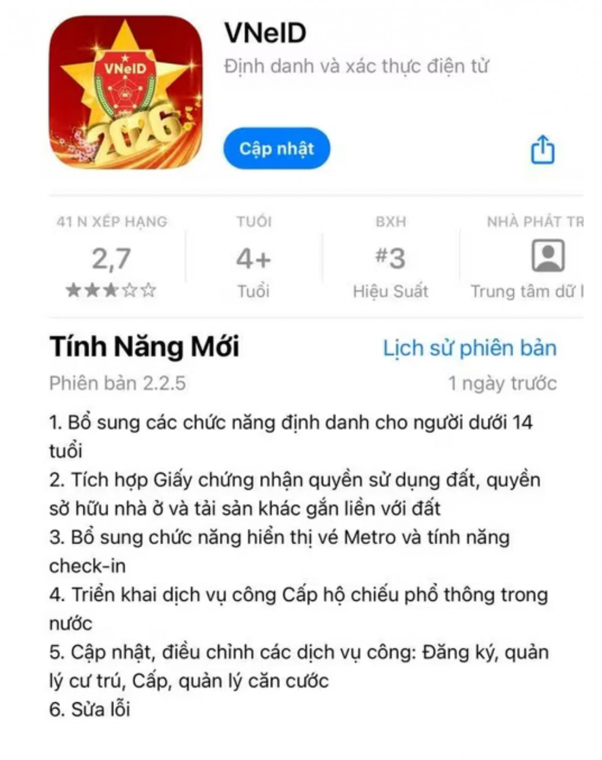 VNeID phiên bản 2.2.5: Tích hợp “sổ đỏ”, vé Metro và định danh trẻ em