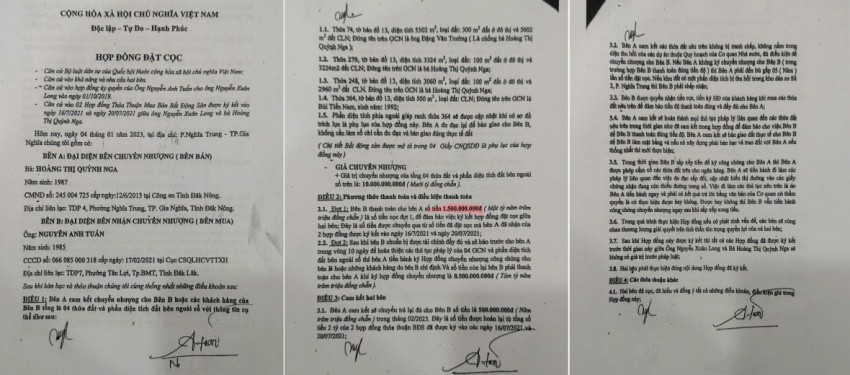 Hợp đồng đặt cọc được ký kết giữ ông Tuấn và bà Nga