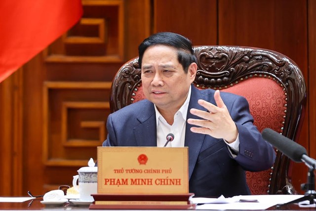 Thủ tướng Phạm Minh Ch&iacute;nh cho &yacute; kiến để thống nhất phương &aacute;n tổ chức buổi lễ, với điểm cầu trung t&acirc;m dự kiến tại lễ khởi c&ocirc;ng dự &aacute;n đầu tư x&acirc;y dựng Khu đ&ocirc; thị thể thao Olympic (x&atilde; Thượng Ph&uacute;c, th&agrave;nh phố H&agrave; Nội) - Ảnh: VGP/Nhật Bắc