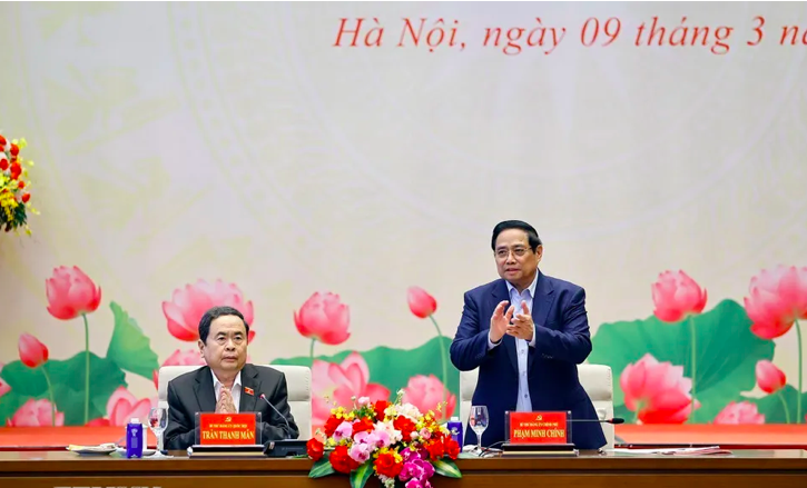 Chủ tịch Quốc hội Trần Thanh Mẫn và Thủ tướng Chính phủ Phạm Minh Chính đồng chủ trì Hội nghị. 