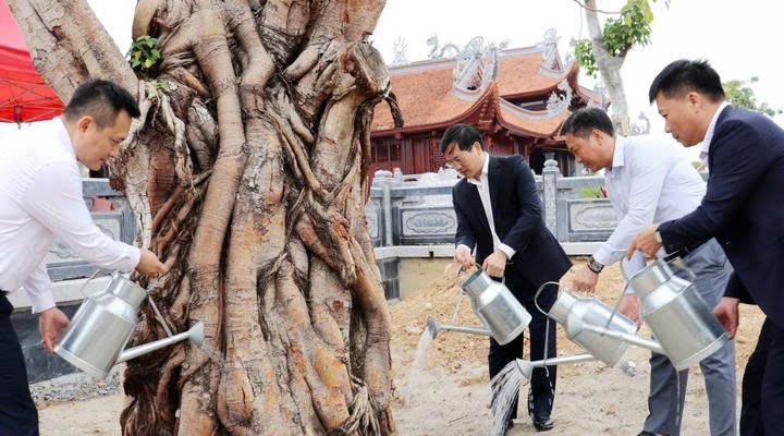 Ông Vũ Quyết Tiến, Phó Bí thư Tỉnh uỷ, Chủ tịch Uỷ ban MTTQ tỉnh cùng lãnh đạo các sở, ngành địa phương trồng cây đầu xuân.