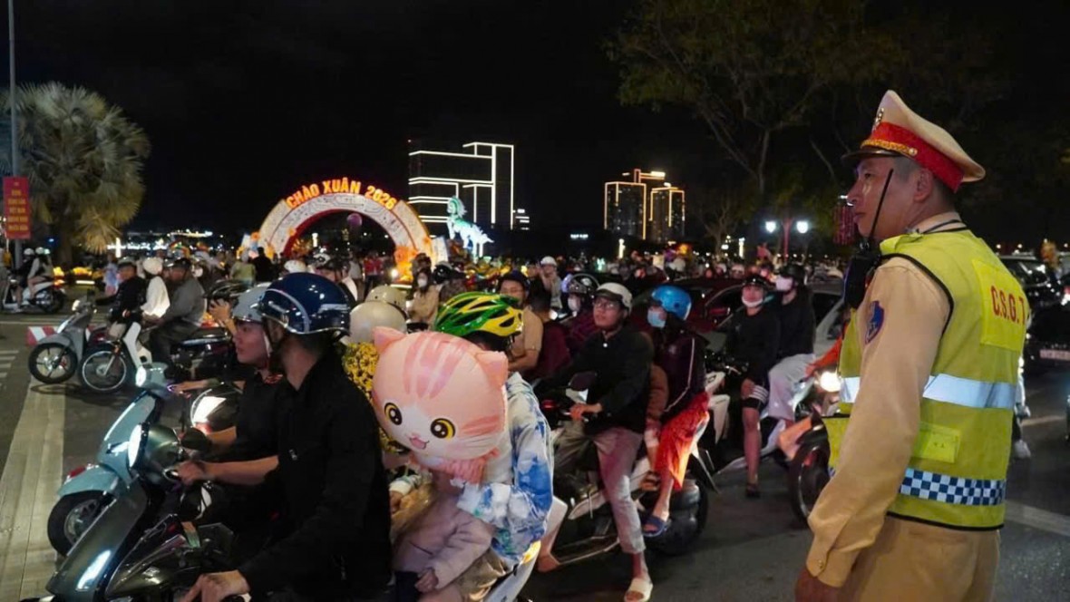 Công an TP Đà Nẵng đảm bảo trật tự an toàn giao thông trong dịp Tết Nguyên đán 2026. (Ảnh: Công an TP Đà Nẵng)
