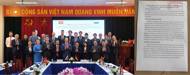 Kỹ sư Vũ Đ&igrave;nh Thanh dự Diễn đ&agrave;n khoa học Việt - Nga về x&uacute;c tiến c&ocirc;ng nghiệp, c&ocirc;ng nghệ v&agrave; đổi mới s&aacute;ng tạo v&agrave; hồ sơ đăng k&yacute; s&aacute;ng chế hỏa dược thời Quang Trung. Ảnh: NVCC