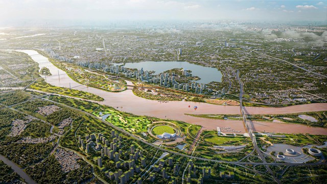 Phối cảnh dự &aacute;n Trục đại lộ cảnh quan s&ocirc;ng Hồng.