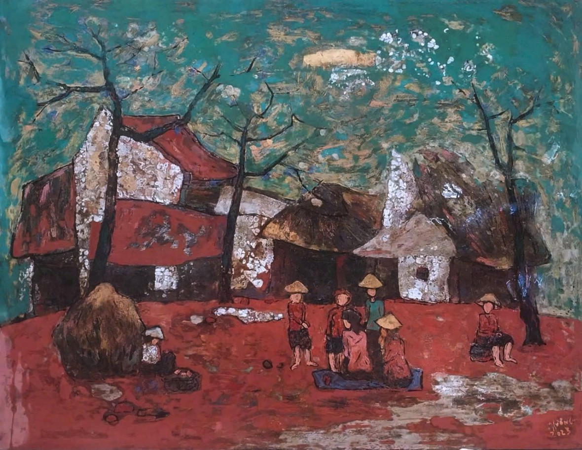 6. Hoạ sĩ Phạm Hồng Phương – Xóm nhỏ - Sơn mài, 2023 6. Hoạ sĩ Phạm Hồng Phương – Xóm nhỏ - Sơn mài, 2023