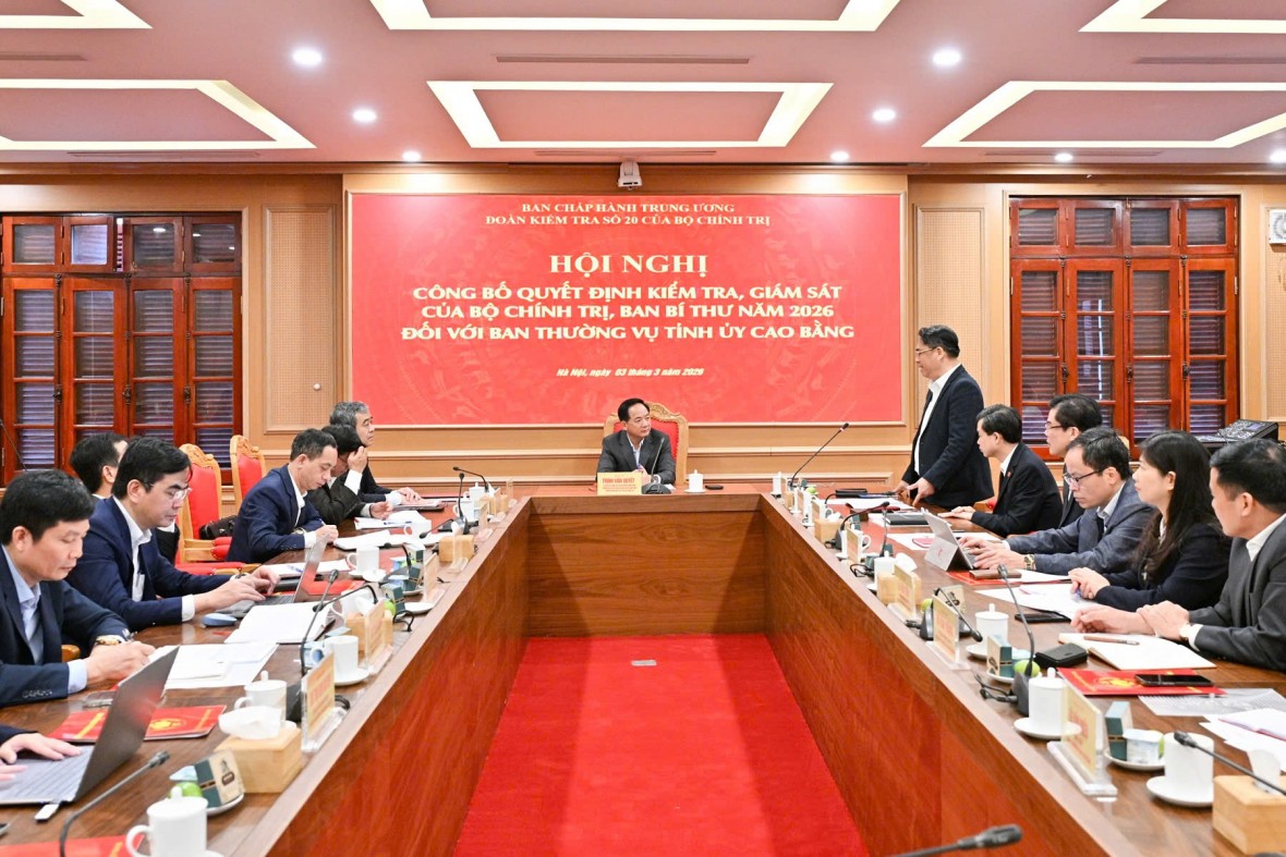 Công bố Quyết định kiểm tra, giám sát đối với Ban Thường vụ Tỉnh ủy Cao Bằng