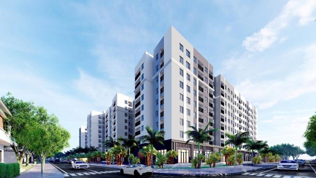 Phối cảnh c&ocirc;ng tr&igrave;nh Nh&agrave; ở x&atilde; hội thuộc dự &aacute;n Khu đ&ocirc; thị ph&iacute;a Đ&ocirc;ng đường Thủy Dương -Thuận An thuộc khu E - Đ&ocirc; thị mới An V&acirc;n Dương.