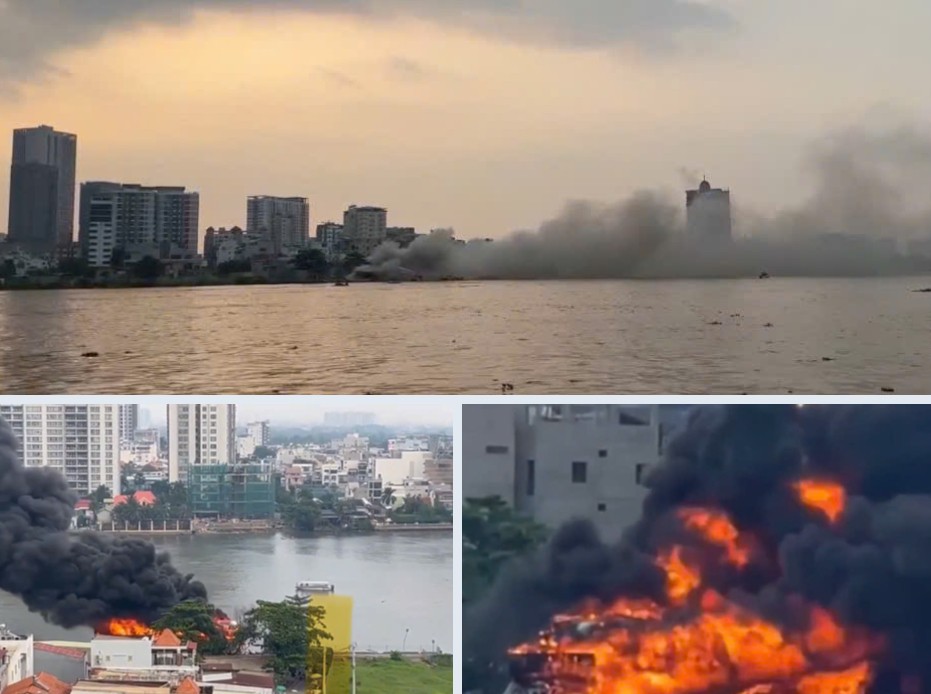 TP.HCM: Huy động ca-nô dập lửa cứu du thuyền cháy trên sông Sài Gòn TP.HCM: Huy động ca-nô dập lửa cứu du thuyền cháy trên sông Sài Gòn