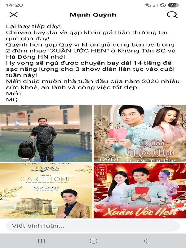 Ước hẹn bên thềm Xuân Bính Ngọ cùng ca sĩ Mạnh Quỳnh Ước hẹn bên thềm Xuân Bính Ngọ cùng ca sĩ Mạnh Quỳnh