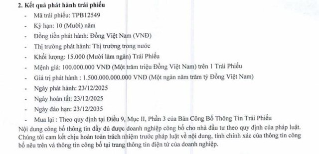 TPBank (TPB) vừa huy động thành công 1.500 tỷ đồng qua kênh trái phiếu - Ảnh 1