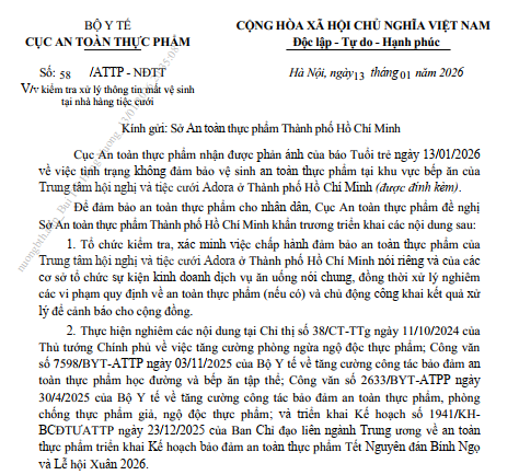 Bộ Y tế yêu cầu khẩn trương kiểm tra vệ sinh tại nhà hàng tiệc cưới