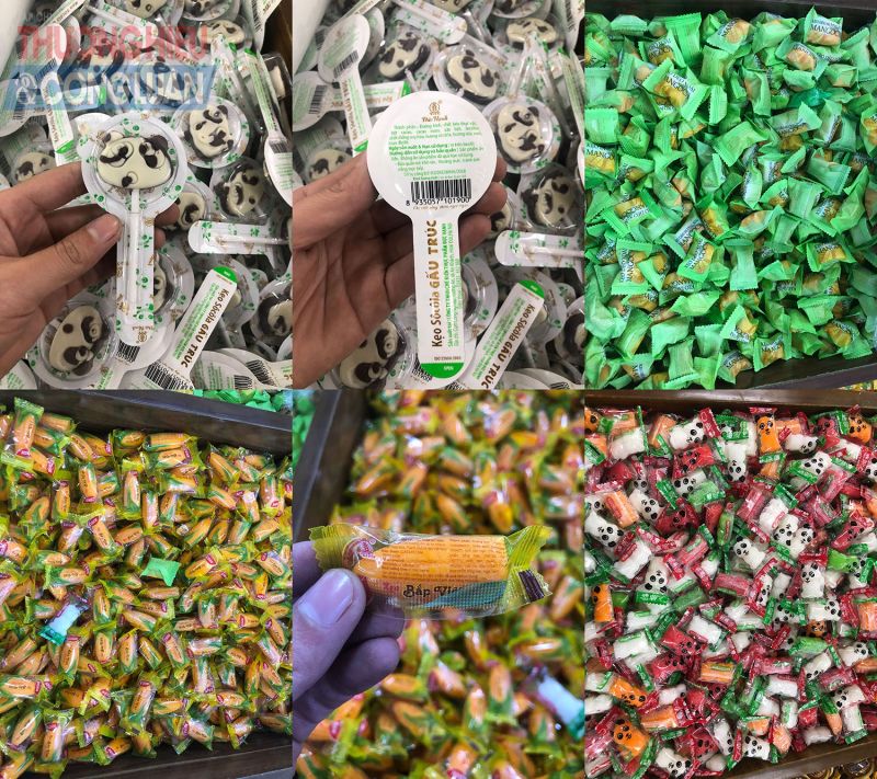 Một số loại kẹo rời được bày bán tại Co.op mart Long Biên nhưng không thấy NSX/HSD