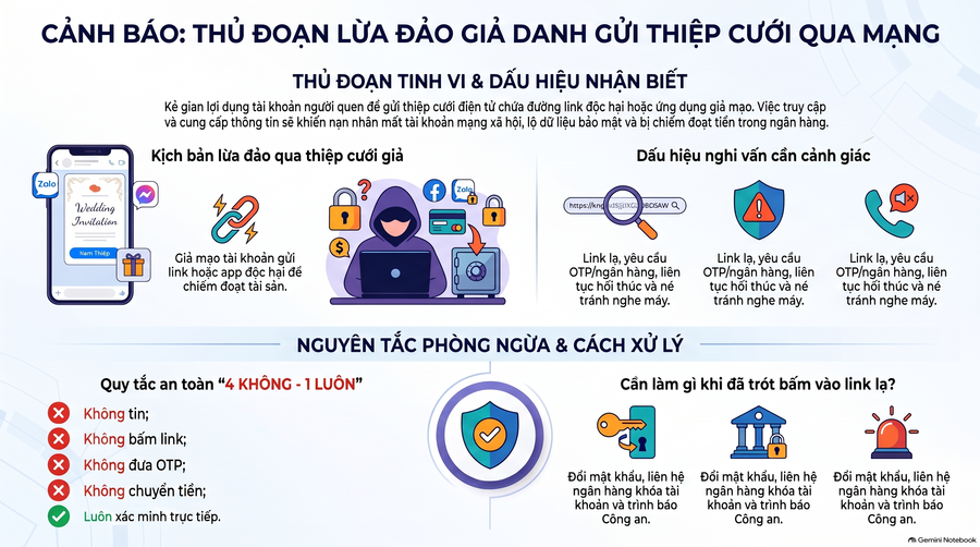 Lừa đảo giả danh gửi thiệp cưới qua mạng nhằm đánh cắp thông tin- chiếm quyền kiểm soát tài khoản mạng xã hội